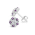 Alternating purple and white halo stud earrings with butterfly backs